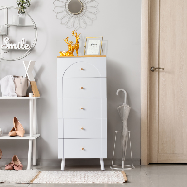  Wood Nightstand Bedside Table-Five Ddrawe Dresser White&OAK