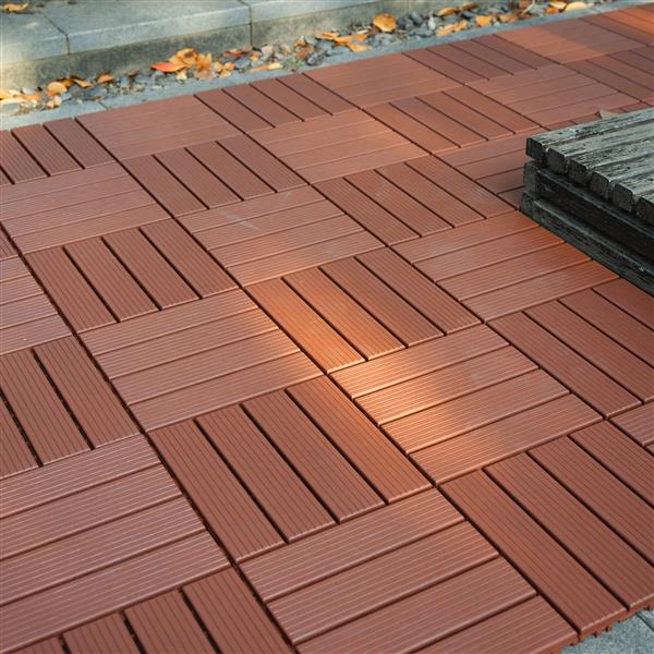 Plastic Interlocking Deck Tiles,44 Pack Patio Deck Tiles,12"x12" Square Waterproof Outdoor All Weather Use, Patio Decking Tiles for Poolside Balcony Backyard, Brown