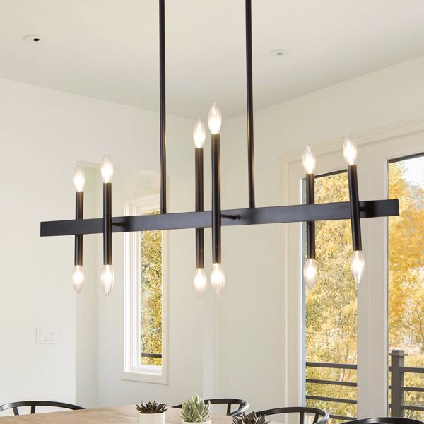 Black Dining Room Chandelier 12-Lights Mid Century Pendant Light for Farmhouse Kitchen, Industrial Chandeliers with E12 Base