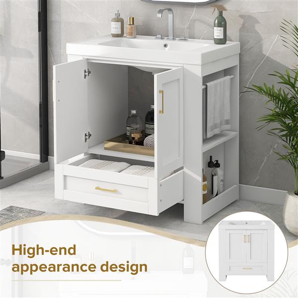 30'' Bathroom Vanity with Seperate Basin Sink, Modern Bathroom Storage Cabinet with Double-sided Storage Shelf,  Bathroom Vanity Cabinet with Single Sink