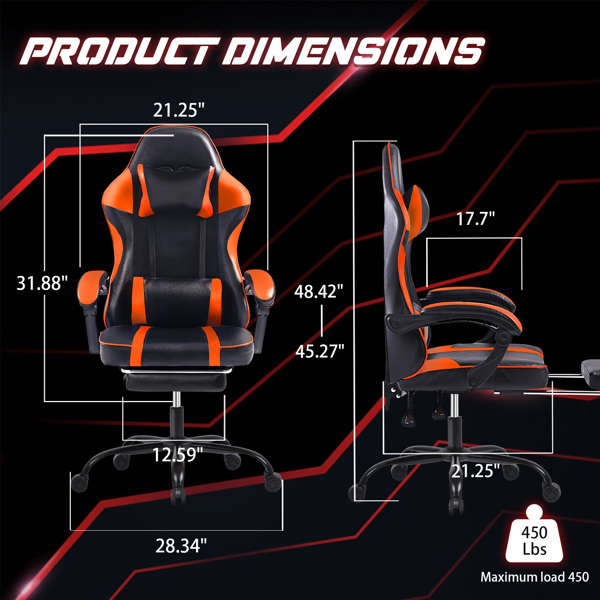 Gaming Chair, Computer Chair with Wheels, Adjustable Height Pu Leather Gamer Chair Office Desk Chair, Ergonomic Video Game Chair for Adults