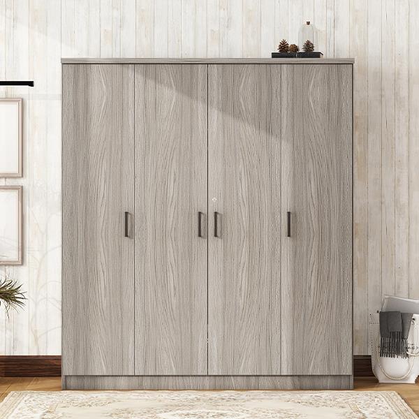 4-Door Wardrobe with 1 Drawer, Gray