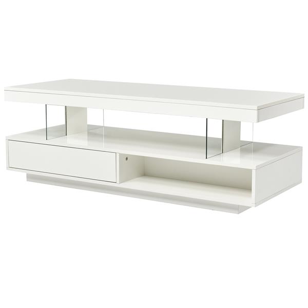 LED Coffee Table with Storage, Modern Center Table with 2 Drawers and Display Shelves, Accent Furniture with LED Lights for Living Room,White