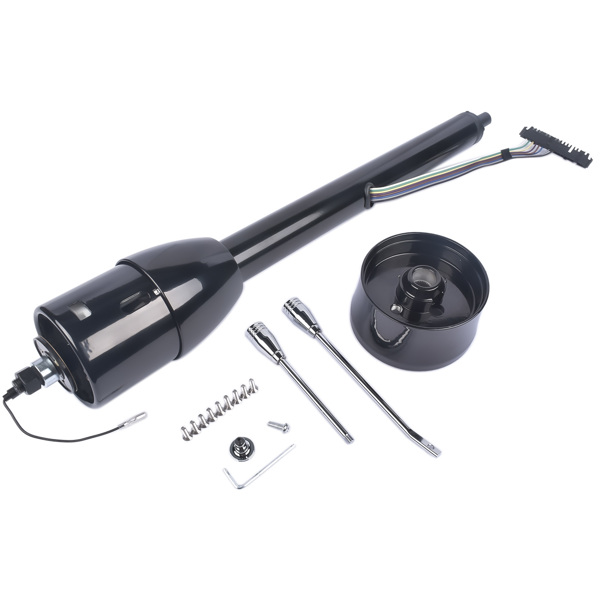 28" Black Stainless Tilt Steering Column Manual Floor Shift No Key with Adapter