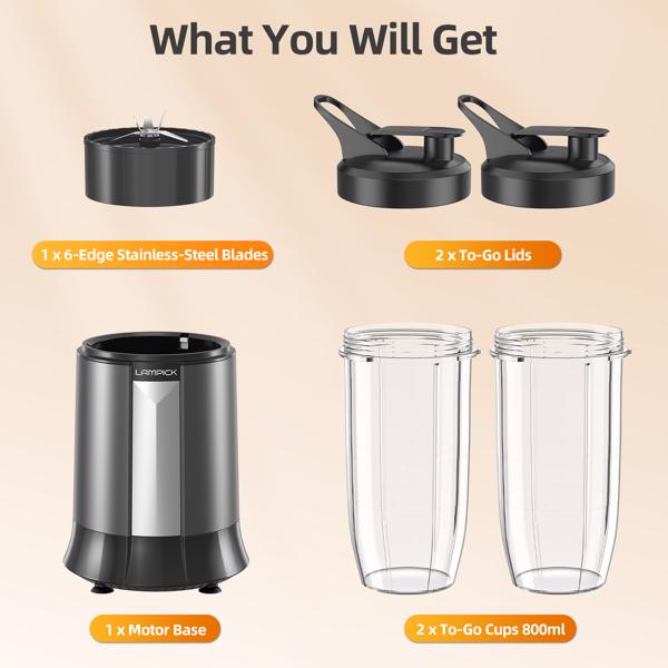 500W Smoothie Blender, Personal Blender for Smoothies, Shakes and Nutrient Extractions with 2pcs BPA-Free 27 oz Portable Blender Bottles and To-Go Lids【FBA发货 亚马逊禁售】