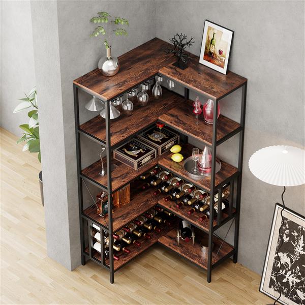 Corner Wine Rack Bar Cabinet Industrial  Floor Bar Cabinets for Liquor and Glasses Storage for Home Kitchen