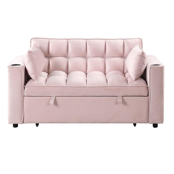 55.3" 4-1 Multi-functional Sofa Bed with Cup Holder and USB Port for Living Room or Apartments Pink