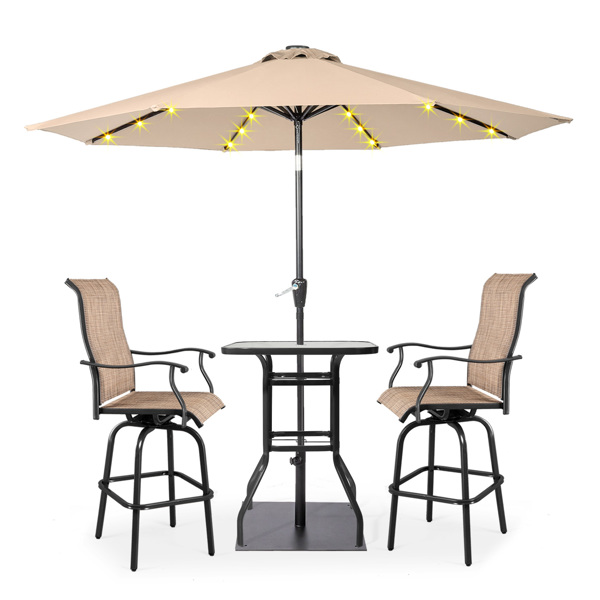 9FT  Umbrella Waterproof Folding Sunshade Beige With Light( Not Included Umbrella Base)