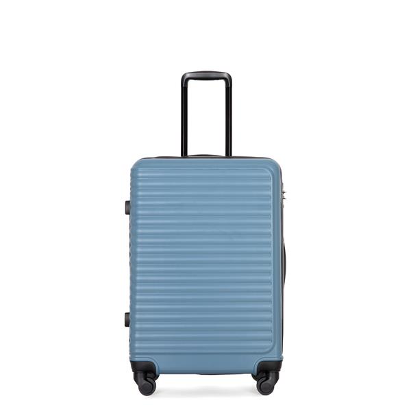 3 Piece Luggage Sets ABS Lightweight Suitcase with Two Hooks, Spinner Wheels, TSA Lock, (20/24/28) Blue