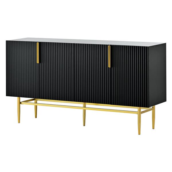 Modern Elegant 4-door Sideboard Gold Metal Handle Buffet Cabinet for Dining Room, Living Room, Bedroom, Hallway (Black)