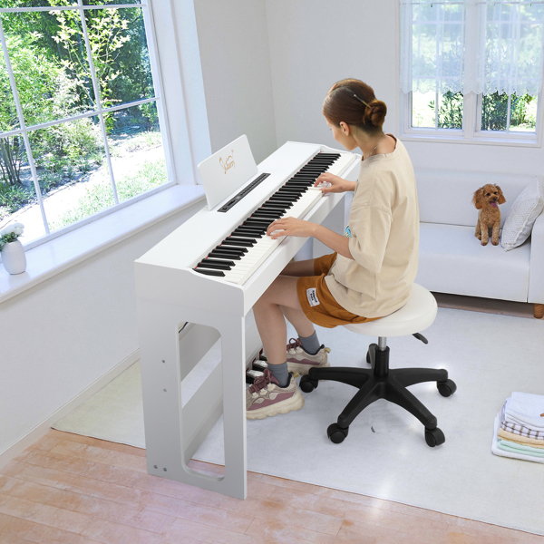 [Do Not Sell on Amazon] Glarry GDP-104 88 Keys Full Weighted Keyboards Digital Piano with Furniture Stand, Power Adapter, Triple Pedals, Headphone, for All Experience Levels White--Replace34914483