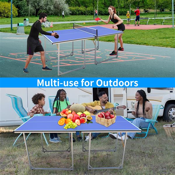 6ft Mid-Size Table Tennis Table Foldable & Portable Ping Pong Table Set for Indoor & Outdoor Games with Net, 2 Table Tennis Paddles and 3 Balls