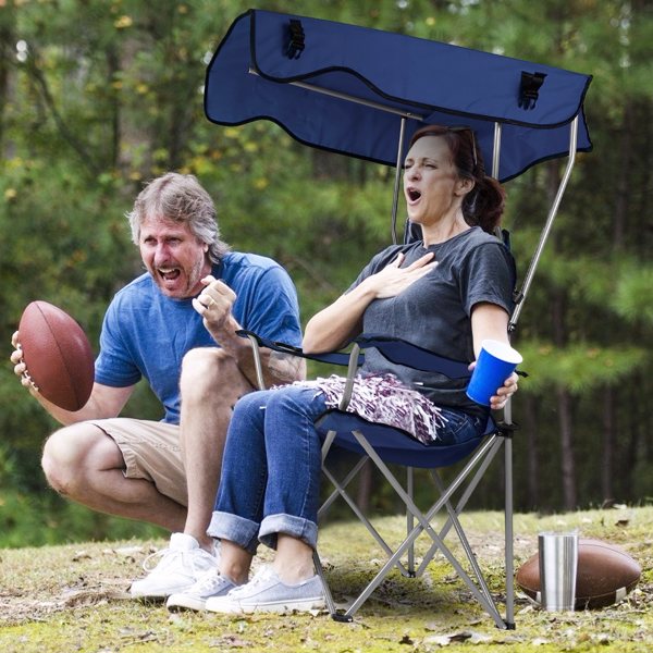 Camping Chairs with Shade Canopy for Adults, Foldable Portable Canopy Chair, Folding Lawn Outdoor Chair with Canopy for Beach, Camping, Support 330LBS--Navy Blue（No shipment on weekends）