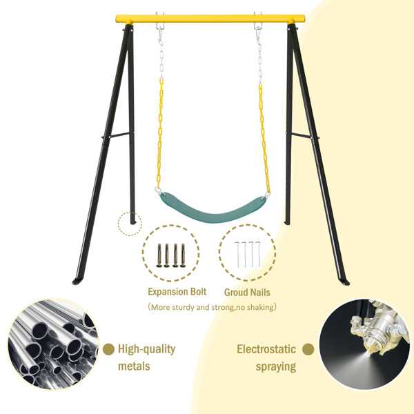 Metal Outdoor Garden Swing for Children, Porch Swing Frame, Heavy Duty A-Frame Children's Garden Swing, Swing Stand Frame for Yoga Hammock, Seat Included, Yellow