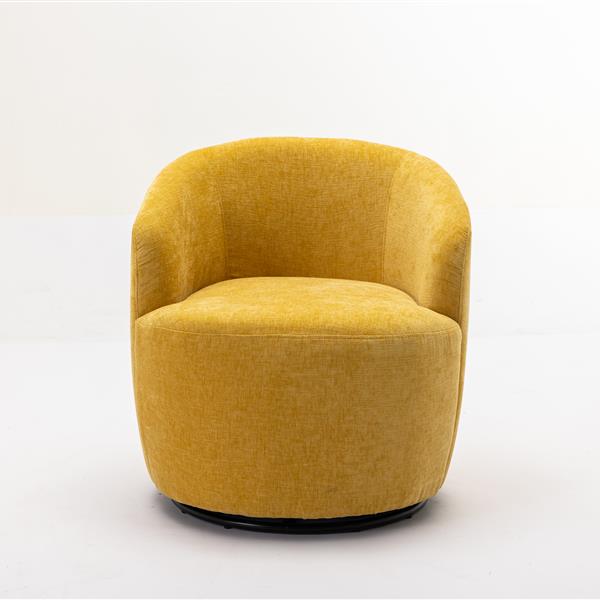 037-Chenille Fabric Swivel Accent Armchair Barrel Chair With Black Powder Coating Metal Ring,Yellow