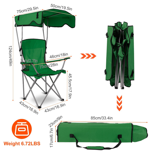 Camping Chairs with Shade Canopy for Adults, Foldable Portable Canopy Chair, Folding Lawn Outdoor Chair with Canopy for Beach, Camping, Support 330LBS--Green（No shipment on weekends）