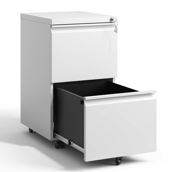 2 Drawer Metal Mobile File Cabinet, Rolling File Cabinet with Lock for Hanging Legal/Letter/A4 Size,Fully Assembled Except Wheels 