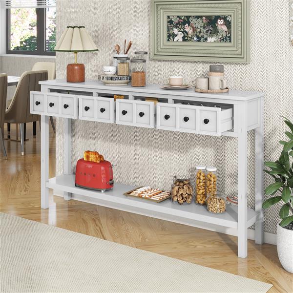 Rustic Entryway Console Table, 60" Long Sofa Table with two Different Size Drawers and Bottom Shelf for Storage (Antique White)