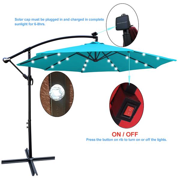 10 ft Outdoor Patio Umbrella Solar Powered LED Lighted Sun Shade Market Waterproof 8 Ribs Umbrella with Crank and Cross Base for Garden Deck Backyard Pool Shade Outside Deck Swimming Pool