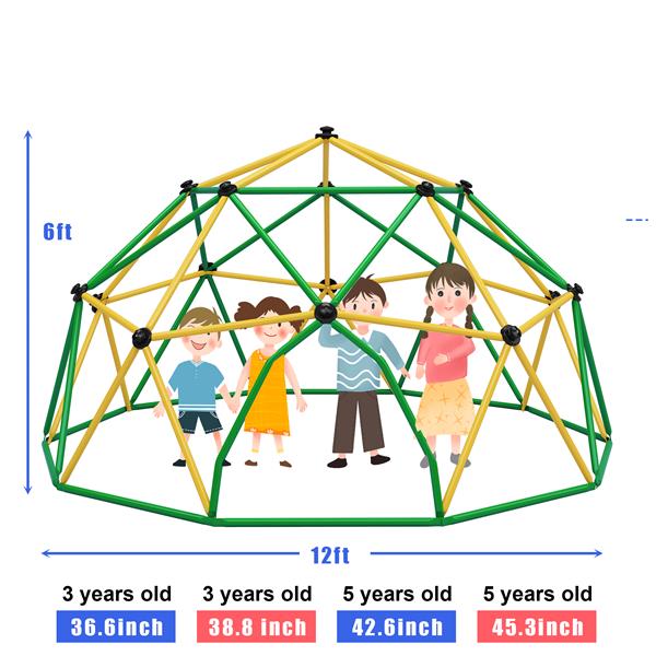 Kids Climbing Dome Tower - 12 ft Jungle Gym Geometric Playground Dome Climber Monkey Bars Play Center, Rust & UV Resistant Steel Supporting 1000 LBS