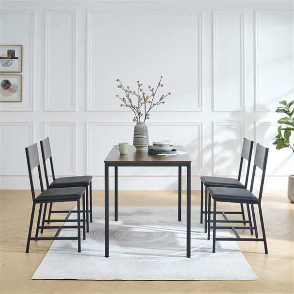 Modern Dining Room Set for 5 Pieces Dining Table Set,  Particle board with Sturdy Metal Frame&Legs, soft-padded dining chair Armless for Space Saving