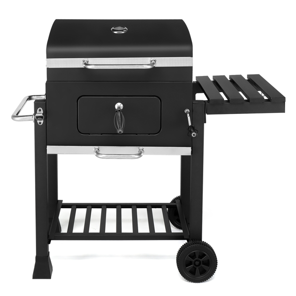 Charcoal Grill with Foldable Side Table and Wheels, Heavy-duty BBQ Grill for Outdoor Picnics Patio Garden and Backyard Grilling