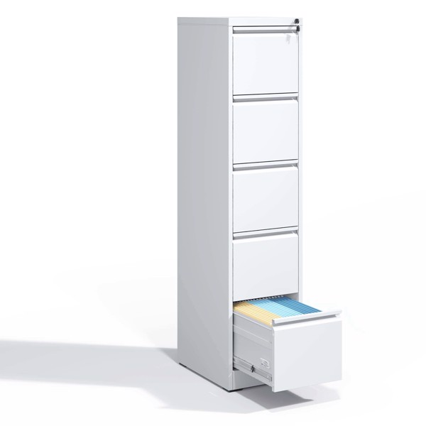 5 Drawer Metal Vertical File Cabinet with Lock Office Home Steel Vertical File Cabinet for A4 Legal/Letter Size