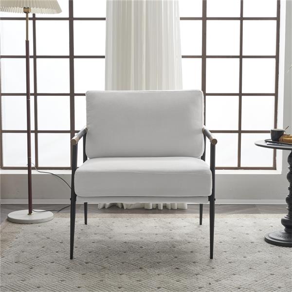 Modern Chic Accent Chair with Metal Frame , Upholstered Chenille Living Room Chair with Removable Seat and Back Cushion, Comfy Reading Chair for Bedroom, White