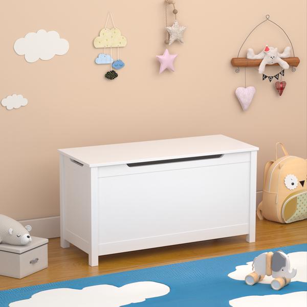 Wooden storage case with safety hinge cover-white