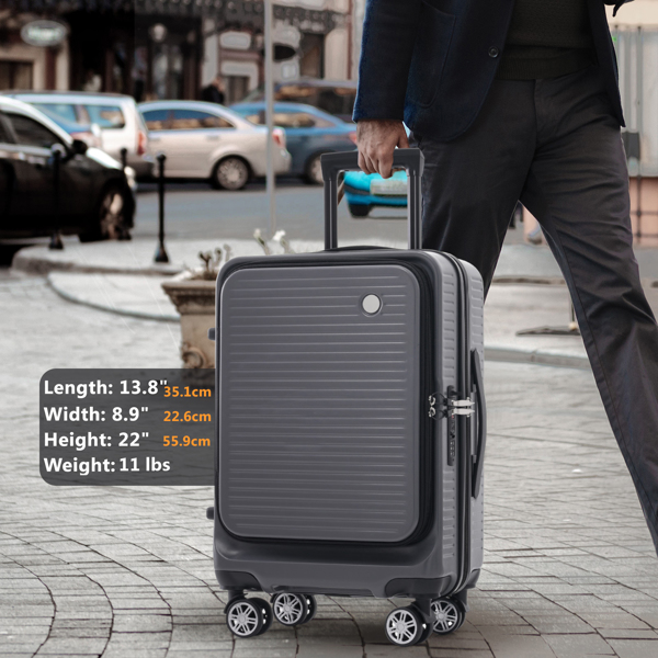 Carry-on Luggage 20 Inch Front Open Luggage Lightweight Suitcase with Front Pocket and USB Port, 1 Portable Carrying Case