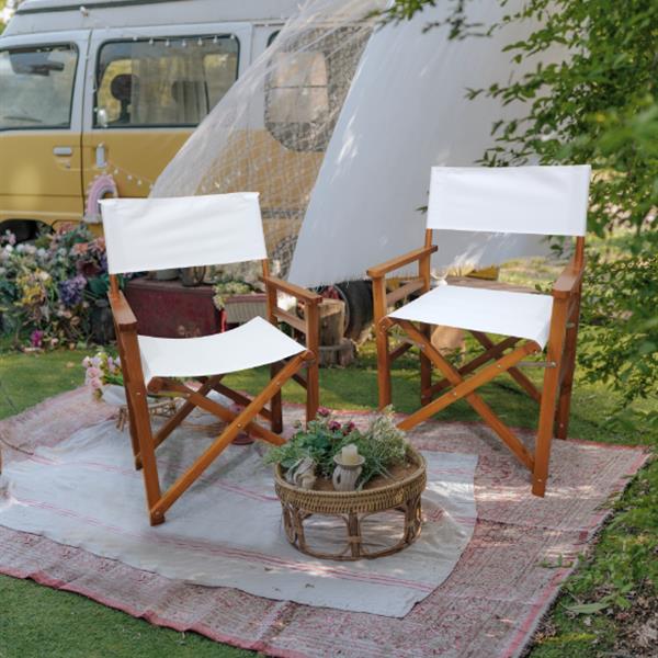 Folding Chair Wooden Director Chair Canvas Folding Chair  Folding Chair  2pcs/set   populus + Canvas (Color : White)