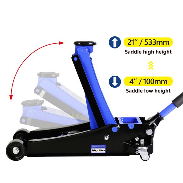 Floor Jack, 4 Ton Low Profile Floor Jack, Heavy-Duty Steel Racing Floor Jack with dual Piston Quick Lift Pump, Floor Jack Lifting Range 4"-21"