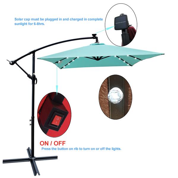 Rectangle 2x3M Outdoor Patio Umbrella Solar Powered LED Lighted Sun Shade Market Waterproof 6 Ribs Umbrella with Crank and Cross Base for Garden Deck Backyard Pool Shade Outside Deck Swimming Pool