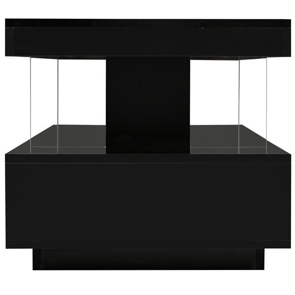 LED Coffee Table with Storage, Modern Center Table with 2 Drawers and Display Shelves, Accent Furniture with LED Lights for Living Room,Black