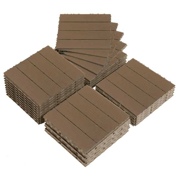 Plastic Interlocking Deck Tiles, 27 Pack, 11.4"x11.4" Waterproof Flooring Tiles for Indoor and Outdoor, Patio Floor Decking Tiles for Porch Poolside Balcony Backyard, Light Coffee