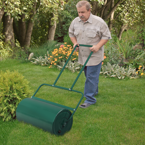  24in Lawn Roller Iron Cylindrical Garden North America Black