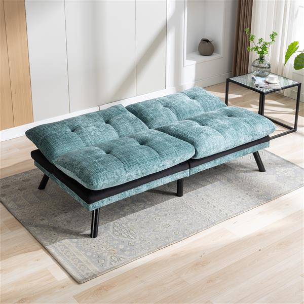 Convertible Sofa Bed  Loveseat Futon Bed Breathable Adjustable Lounge Couch with Metal Legs,Futon Sets for Compact Living Space  Chenille- Mint Green