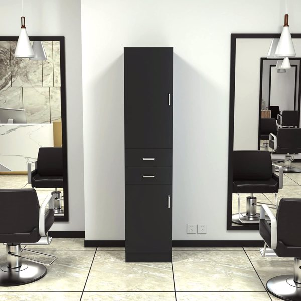 Barber Stations Wall Mount Salon Station, Salon Cabinets and Storage with 2 Tier Shelf, Hair Styling Storage Cabinet with 2 Drawers & 1 Storage Cabinet