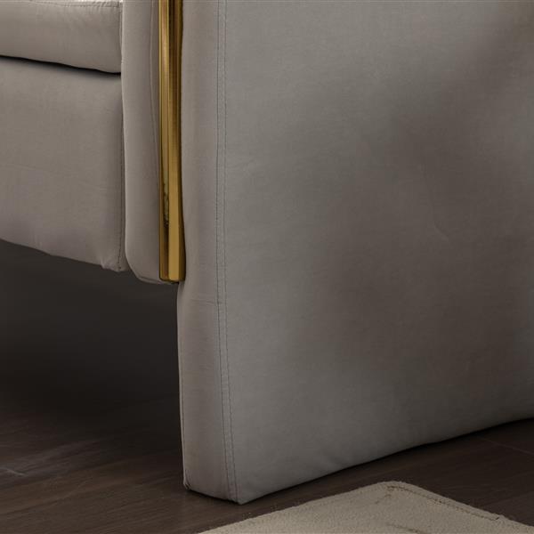 032-Velvet Fabric Storage Bench Bedroom Bench With Gold Metal Trim Strip For Living Room Bedroom Indoor,Light Gray