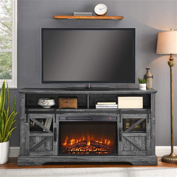 26 inch electric fireplace insert, ultra thin heater with log set & realistic flame, remote control with timer, overheating protection