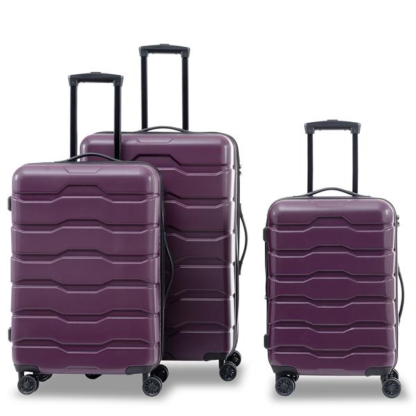 Luggage Sets New Model Expandable ABS+PC 3 Piece Sets with Spinner Wheels Lightweight TSA Lock (20/24/28),DEEP PURPLE