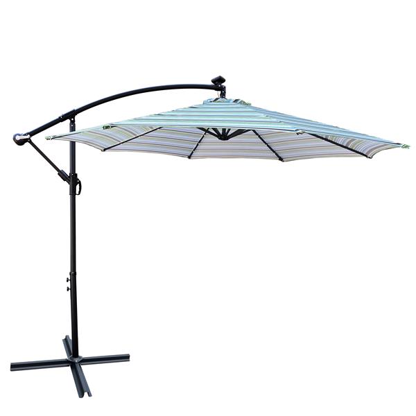 10 ft Outdoor Patio Umbrella Solar Powered LED Lighted Sun Shade Market Waterproof 8 Ribs Umbrella with Crank and Cross Base for Garden Deck Backyard Pool Shade Outside Deck Swimming Pool