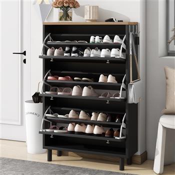  with 3 Hooks, Free Standing <b style=\\'color:red\\'>Shoe</b> <b style=\\'color:red\\'>Rack</b> with Adjustable Panel for Hallway, Black