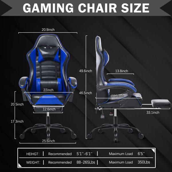 Gaming Chair, Computer Chair with Wheels, Adjustable Height Pu Leather Gamer Chair Office Desk Chair, Ergonomic Video Game Chair for Adults