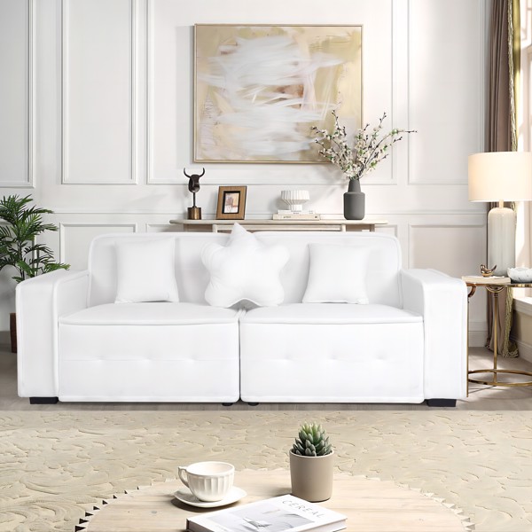 White, Velvet cloth Modern Indoor Sofa With Three Pillows, 93.50"*35.23"*30.70"