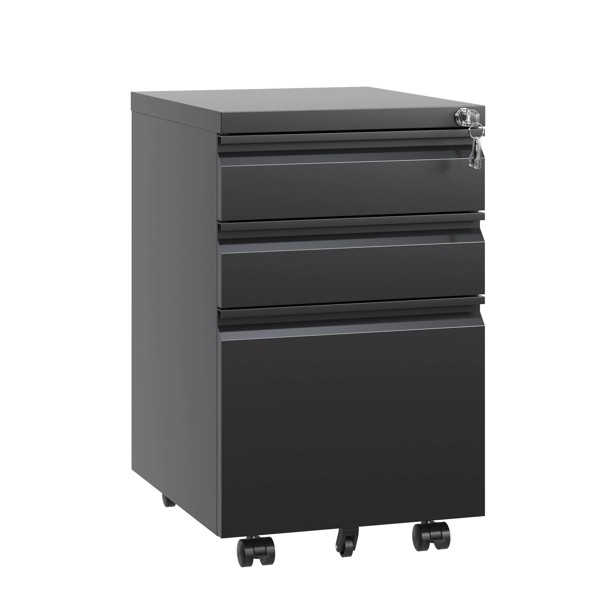 3 Drawer Mobile File Cabinet with Lock,Metal Filing Cabinets for Home Office Organizer Letters/Legal/A4,Fully Assembled,Black