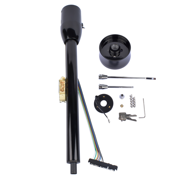 30" Tilt Manual Floor Shift Steering Column with Key & 9 Bolt Adapter Black NEW