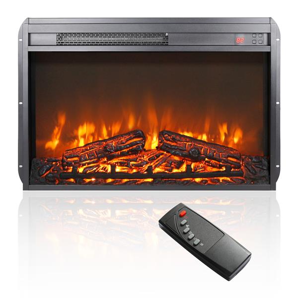 26 inch electric fireplace insert, ultra thin heater with log set & realistic flame, remote control with timer, overheating protection