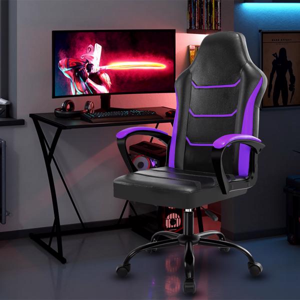 Video Game Chairs,  Computer Gaming Chair with Breathable PU Leather, Height Adjustable Computer Chair, Racing E-Sport Gamer Chair for Adults and Teenagers, Purple