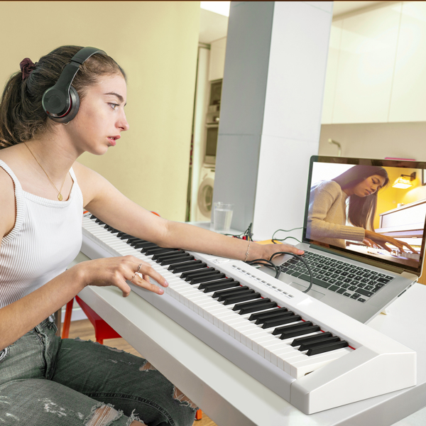 [Do Not Sell on Amazon]Glarry GPP-105 88 Key Full Size Semi-Weighted Standard Keyboards Digital Piano with Dual-tube X-Shape Stand, MIDI Bluetooth, Headphone，for Piano Lover White color